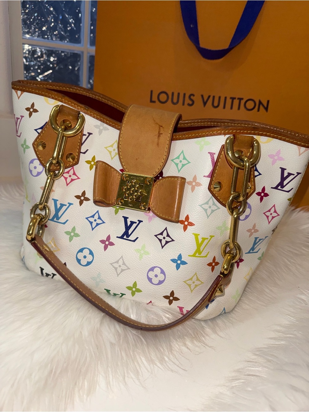 Louis Vuitton Multicolor Monogram Canvas Bow Shoulder Bag - White
